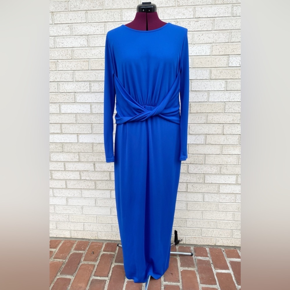 Eloquii Blue Cocktail Midi Dress Long Sleeves Size 16